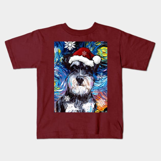 Miniature Schnauzer Santa Kids T-Shirt by sagittariusgallery